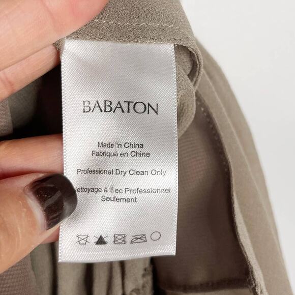 Aritzia Babaton XSmall Taupe Brown Silk Sheer Alexander Surplice Peplum Blouse - Picture 8 of 9